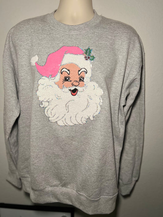 Santa Chenille Patch Christmas Sweatshirt – Grey Crewneck | Unfiltered Vibes
