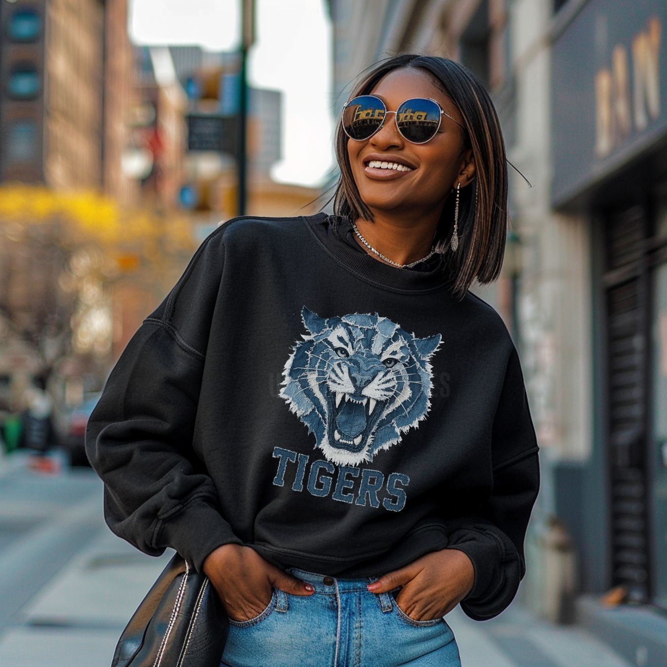 Roaring Denim-Look Tiger Sweatshirt