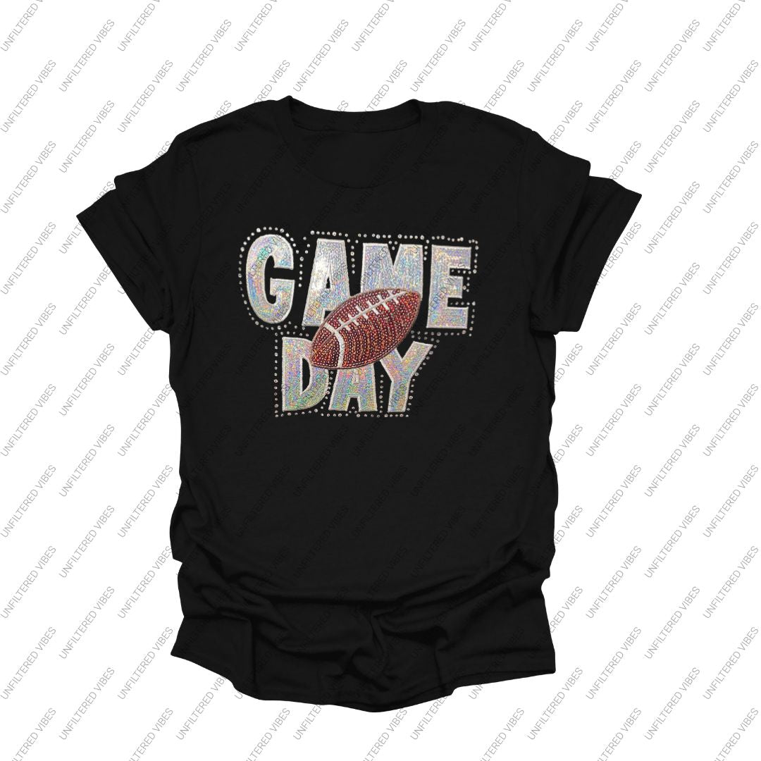 Game Day Rhinestone Football T-Shirt | Sparkle Football Fan Shirt | Women's Graphic Tee