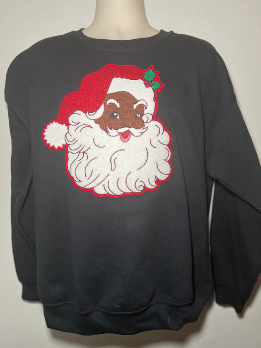 Black Santa Chenille Patch Christmas Sweatshirt – Textured Holiday Crewneck | Unfiltered Vibes