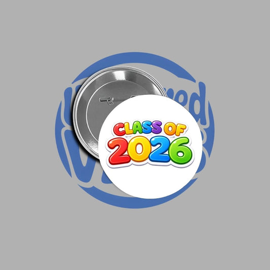 Button badge with 'Class of 2026' text on a gray background